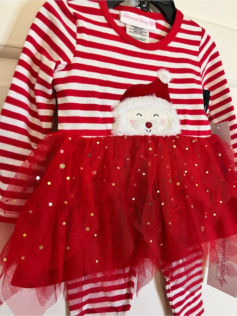 Bonnie Baby Red White Santa Tulle Tutu with leggings size 3-6 month
